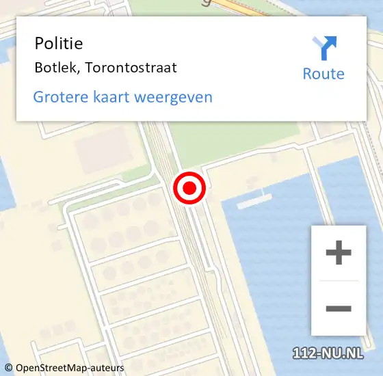 Locatie op kaart van de 112 melding: Politie Botlek, Torontostraat op 17 oktober 2015 11:13