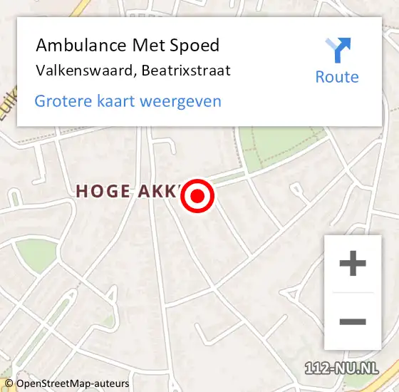 Locatie op kaart van de 112 melding: Ambulance Met Spoed Naar Valkenswaard, Beatrixstraat op 17 oktober 2015 13:01