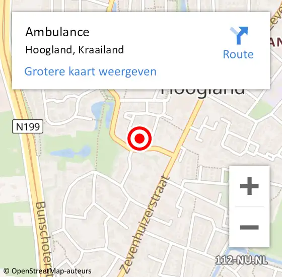 Locatie op kaart van de 112 melding: Ambulance Hoogland, Kraailand op 17 oktober 2015 13:03