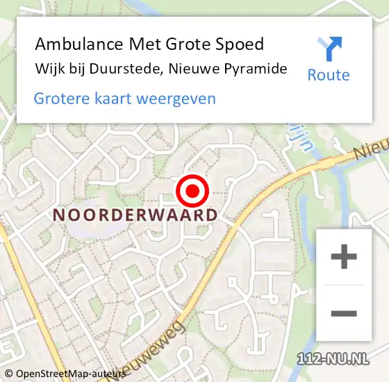 Locatie op kaart van de 112 melding: Ambulance Met Grote Spoed Naar Wijk bij Duurstede, Nieuwe Pyramide op 17 oktober 2015 15:16