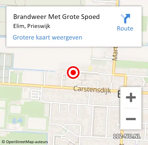 Locatie op kaart van de 112 melding: Brandweer Met Grote Spoed Naar Elim, Prieswijk op 17 oktober 2015 15:23