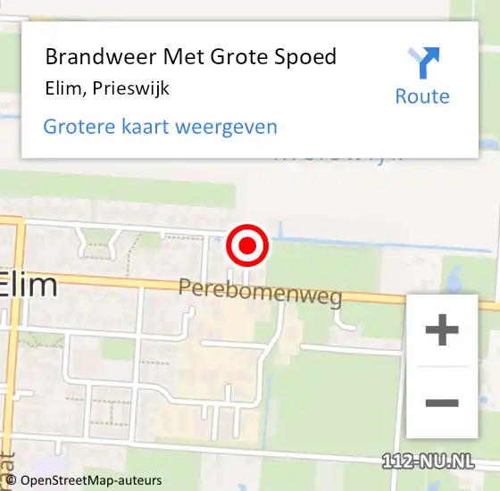 Locatie op kaart van de 112 melding: Brandweer Met Grote Spoed Naar Elim, Prieswijk op 17 oktober 2015 15:39