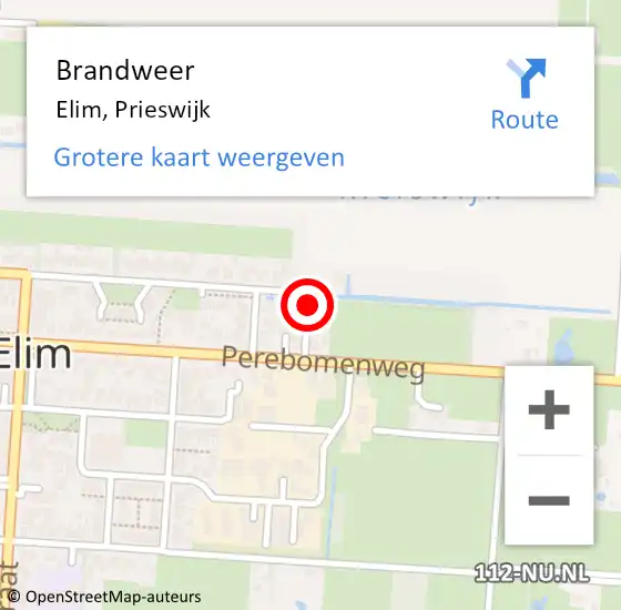 Locatie op kaart van de 112 melding: Brandweer Elim, Prieswijk op 17 oktober 2015 15:44