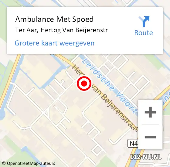 Locatie op kaart van de 112 melding: Ambulance Met Spoed Naar Ter Aar, Hertog Van Beijerenstr op 17 oktober 2015 15:57