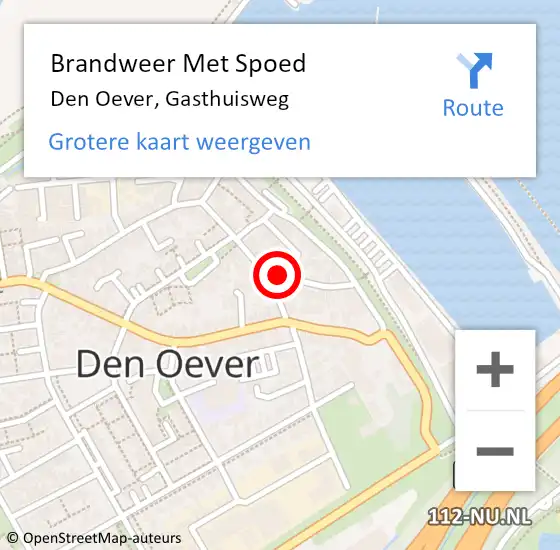 Locatie op kaart van de 112 melding: Brandweer Met Spoed Naar Den Oever, Gasthuisweg op 17 oktober 2015 16:07