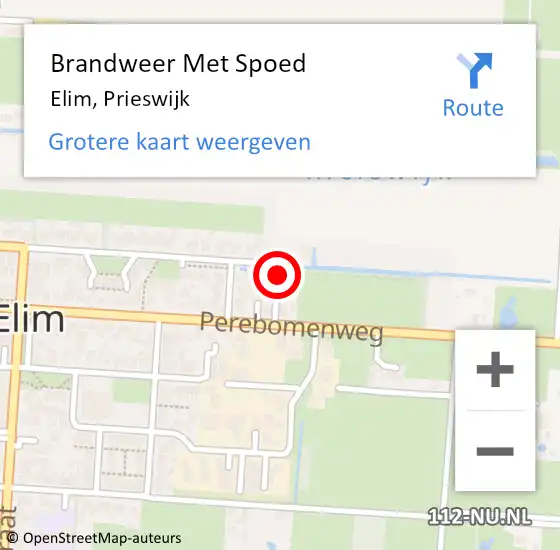 Locatie op kaart van de 112 melding: Brandweer Met Spoed Naar Elim, Prieswijk op 17 oktober 2015 16:36