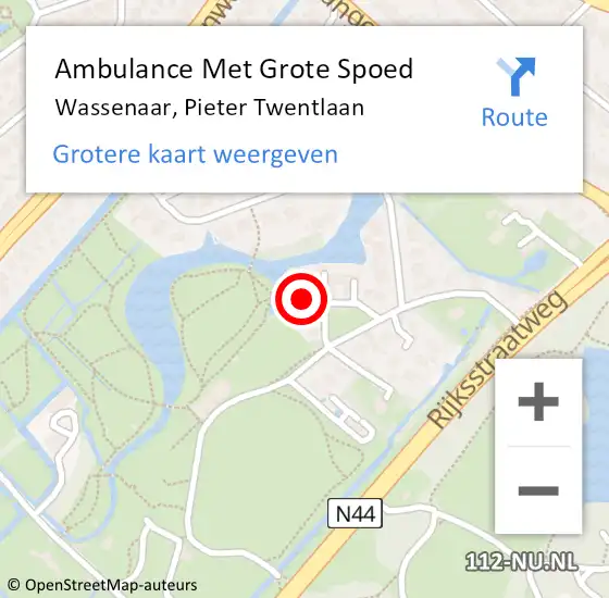 Locatie op kaart van de 112 melding: Ambulance Met Grote Spoed Naar Wassenaar, Pieter Twentlaan op 17 oktober 2015 17:14