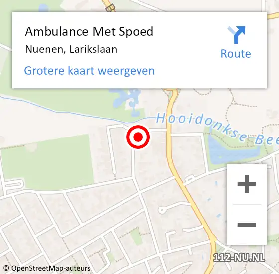 Locatie op kaart van de 112 melding: Ambulance Met Spoed Naar Nuenen, Larikslaan op 17 oktober 2015 17:50