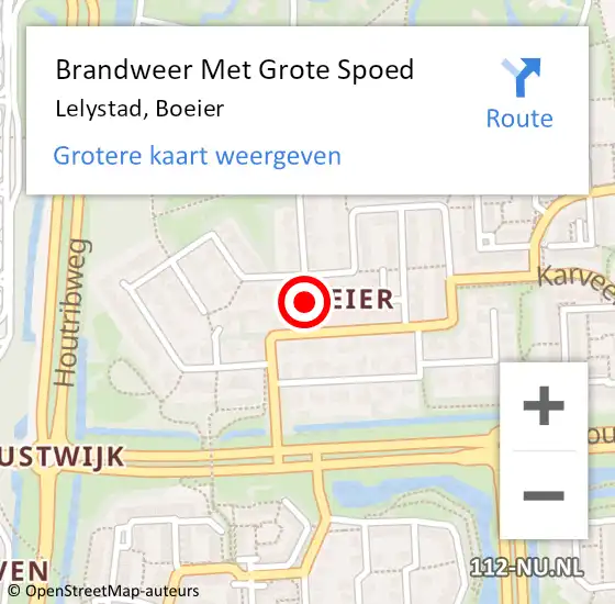 Locatie op kaart van de 112 melding: Brandweer Met Grote Spoed Naar Lelystad, Boeier op 17 oktober 2015 18:05