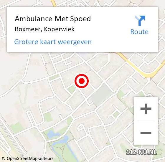 Locatie op kaart van de 112 melding: Ambulance Met Spoed Naar Boxmeer, Koperwiek op 17 oktober 2015 19:19