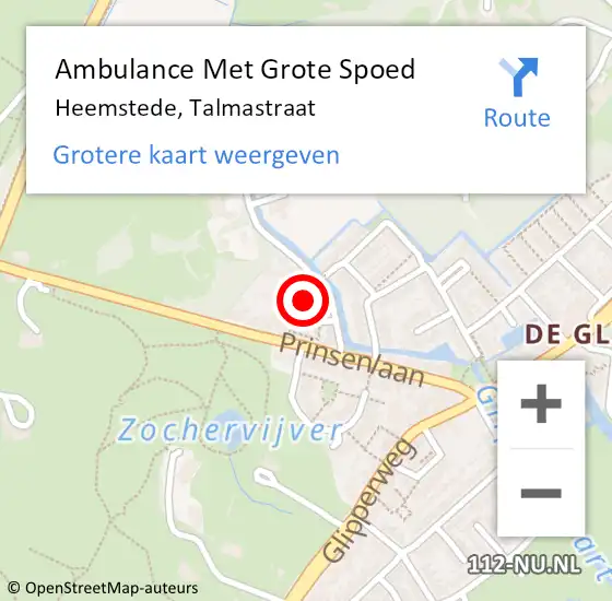 Locatie op kaart van de 112 melding: Ambulance Met Grote Spoed Naar Heemstede, Talmastraat op 17 oktober 2015 19:41