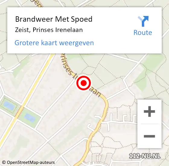 Locatie op kaart van de 112 melding: Brandweer Met Spoed Naar Zeist, Prinses Irenelaan op 17 oktober 2015 21:50