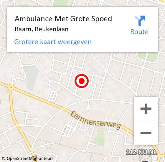 Locatie op kaart van de 112 melding: Ambulance Met Grote Spoed Naar Baarn, Beukenlaan op 17 oktober 2015 22:37