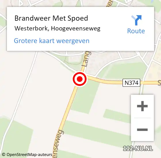 Locatie op kaart van de 112 melding: Brandweer Met Spoed Naar Westerbork, Hoogeveenseweg op 24 november 2013 01:45