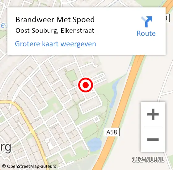 Locatie op kaart van de 112 melding: Brandweer Met Spoed Naar Oost-Souburg, Eikenstraat op 18 oktober 2015 08:27