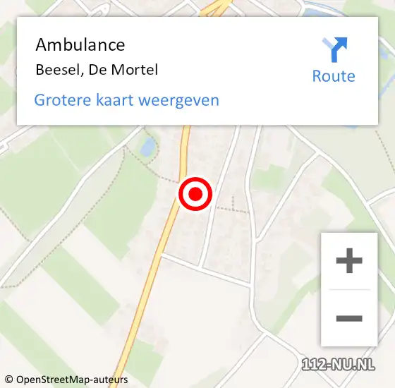Locatie op kaart van de 112 melding: Ambulance Beesel, De Mortel op 18 oktober 2015 10:21