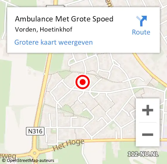 Locatie op kaart van de 112 melding: Ambulance Met Grote Spoed Naar Vorden, Hoetinkhof op 18 oktober 2015 11:22