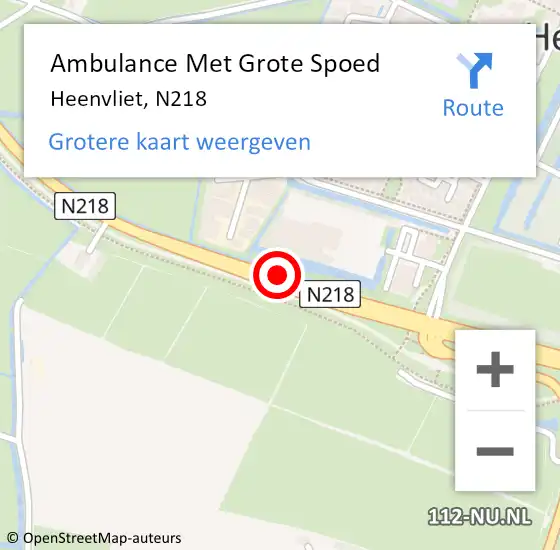 Locatie op kaart van de 112 melding: Ambulance Met Grote Spoed Naar Heenvliet, N218 op 18 oktober 2015 11:25