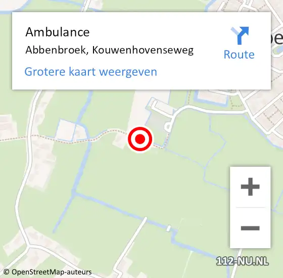 Locatie op kaart van de 112 melding: Ambulance Abbenbroek, Kouwenhovenseweg op 18 oktober 2015 12:05