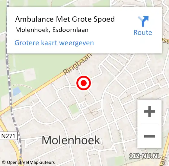 Locatie op kaart van de 112 melding: Ambulance Met Grote Spoed Naar Molenhoek, Esdoornlaan op 18 oktober 2015 12:08