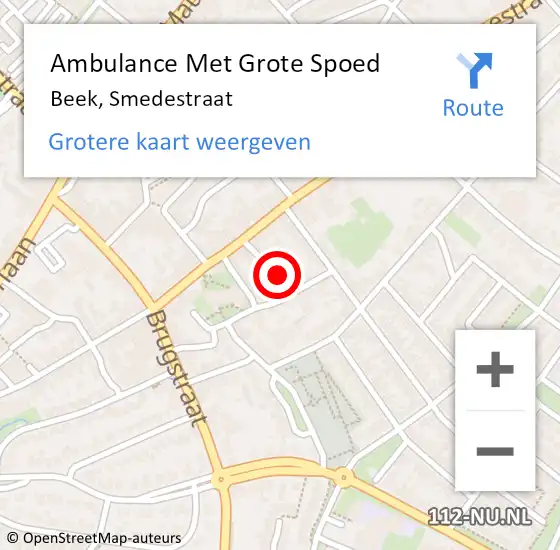 Locatie op kaart van de 112 melding: Ambulance Met Grote Spoed Naar Beek, Smedestraat op 24 november 2013 02:47