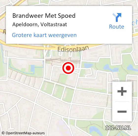 Locatie op kaart van de 112 melding: Brandweer Met Spoed Naar Apeldoorn, Voltastraat op 18 oktober 2015 15:32