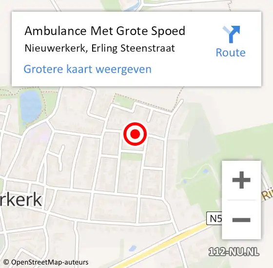 Locatie op kaart van de 112 melding: Ambulance Met Grote Spoed Naar Nieuwerkerk, Erling Steenstraat op 18 oktober 2015 16:12