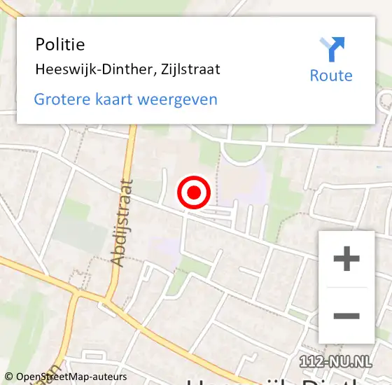 Locatie op kaart van de 112 melding: Politie Heeswijk-Dinther, Zijlstraat op 18 oktober 2015 17:02