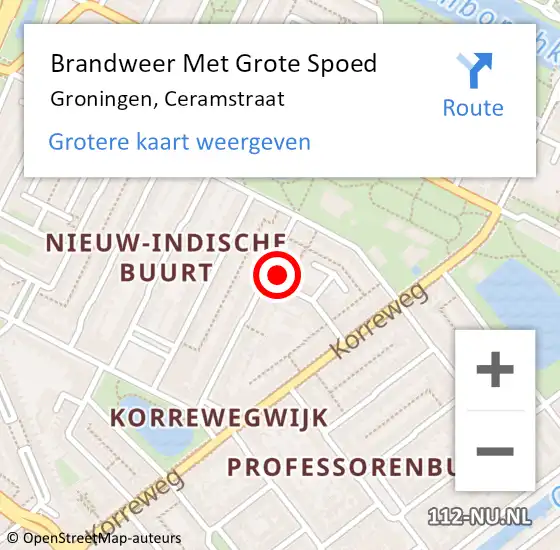 Locatie op kaart van de 112 melding: Brandweer Met Grote Spoed Naar Groningen, Ceramstraat op 18 oktober 2015 17:18