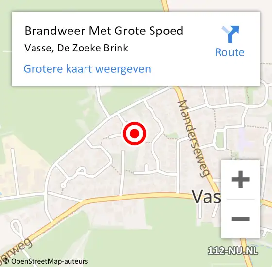 Locatie op kaart van de 112 melding: Brandweer Met Grote Spoed Naar Vasse, De Zoeke Brink op 18 oktober 2015 18:07