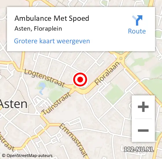 Locatie op kaart van de 112 melding: Ambulance Met Spoed Naar Asten, Floraplein op 18 oktober 2015 19:05