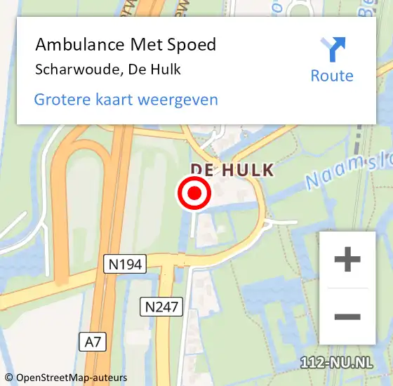 Locatie op kaart van de 112 melding: Ambulance Met Spoed Naar Scharwoude, De Hulk op 18 oktober 2015 19:29