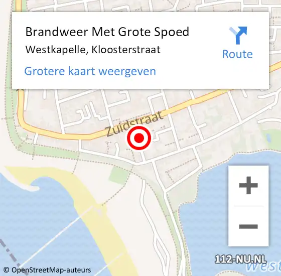 Locatie op kaart van de 112 melding: Brandweer Met Grote Spoed Naar Westkapelle, Kloosterstraat op 18 oktober 2015 21:26