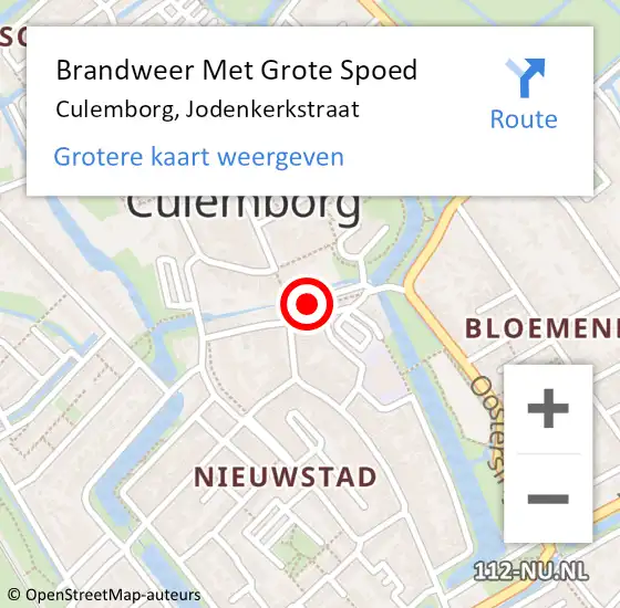 Locatie op kaart van de 112 melding: Brandweer Met Grote Spoed Naar Culemborg, Jodenkerkstraat op 19 oktober 2015 05:06