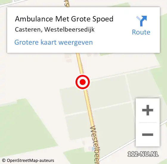 Locatie op kaart van de 112 melding: Ambulance Met Grote Spoed Naar Casteren, Westelbeersedijk op 19 oktober 2015 05:19