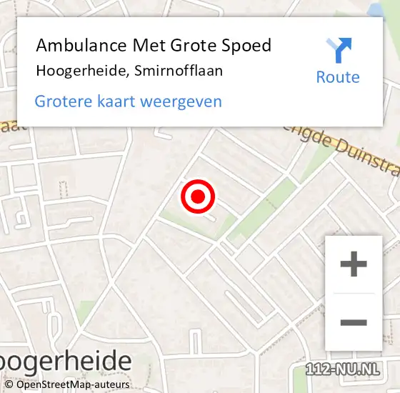 Locatie op kaart van de 112 melding: Ambulance Met Grote Spoed Naar Hoogerheide, Smirnofflaan op 19 oktober 2015 08:07