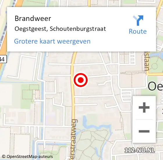 Locatie op kaart van de 112 melding: Brandweer Oegstgeest, Schoutenburgstraat op 19 oktober 2015 09:22