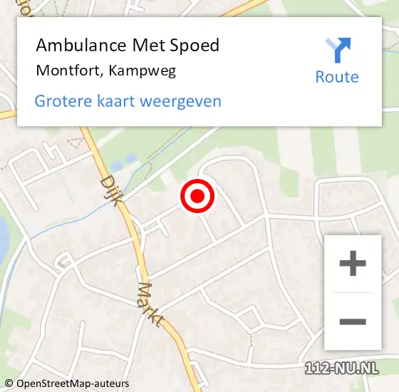 Locatie op kaart van de 112 melding: Ambulance Met Spoed Naar Montfort, Kampweg op 19 oktober 2015 09:54