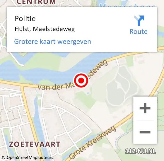 Locatie op kaart van de 112 melding: Politie Hulst, Maelstedeweg op 19 oktober 2015 09:56