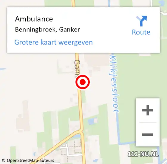 Locatie op kaart van de 112 melding: Ambulance Benningbroek, Ganker op 19 oktober 2015 10:18