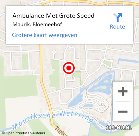 Locatie op kaart van de 112 melding: Ambulance Met Grote Spoed Naar Maurik, Bloemeehof op 19 oktober 2015 10:19