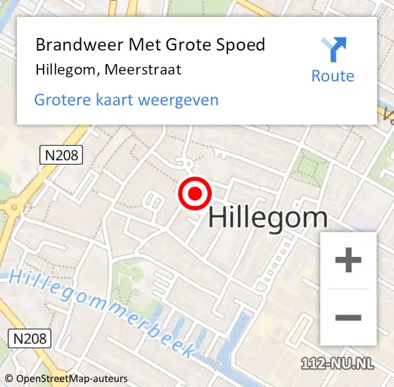 Locatie op kaart van de 112 melding: Brandweer Met Grote Spoed Naar Hillegom, Meerstraat op 19 oktober 2015 11:50