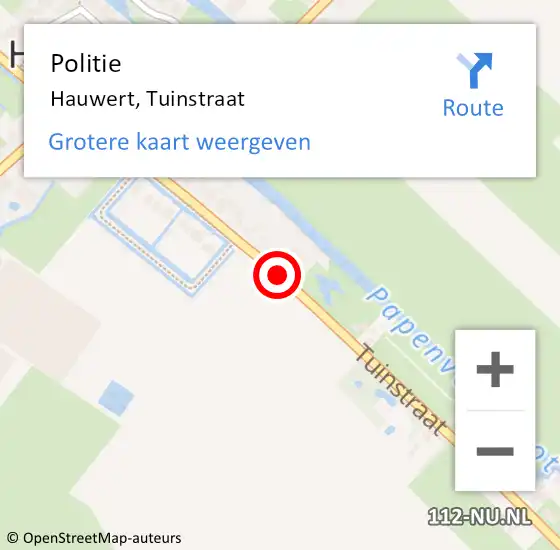 Locatie op kaart van de 112 melding: Politie Hauwert, Tuinstraat op 19 oktober 2015 12:01