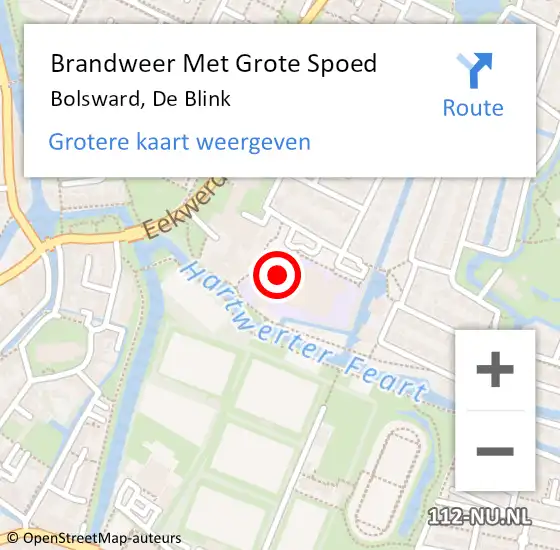 Locatie op kaart van de 112 melding: Brandweer Met Grote Spoed Naar Bolsward, De Blink op 19 oktober 2015 12:23