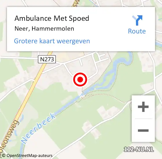 Locatie op kaart van de 112 melding: Ambulance Met Spoed Naar Neer, Hammermolen op 19 oktober 2015 12:27