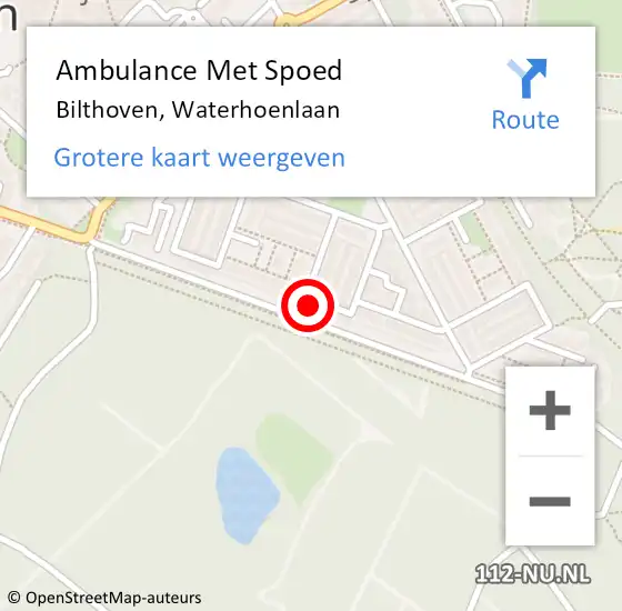 Locatie op kaart van de 112 melding: Ambulance Met Spoed Naar Bilthoven, Waterhoenlaan op 19 oktober 2015 13:37