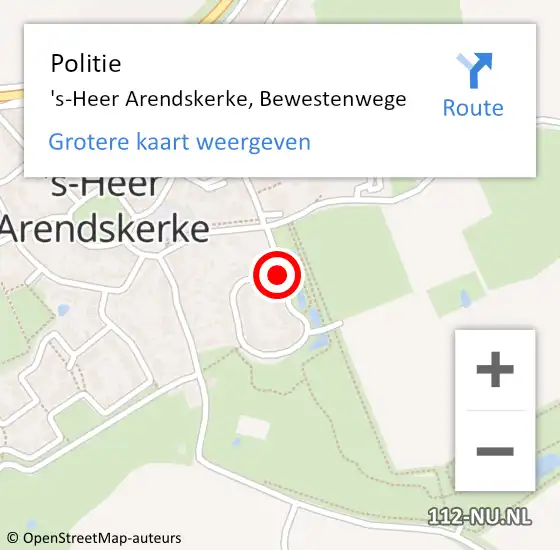 Locatie op kaart van de 112 melding: Politie 's-Heer Arendskerke, Bewestenwege op 19 oktober 2015 16:41