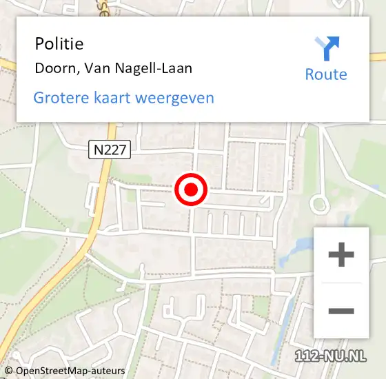 Locatie op kaart van de 112 melding: Politie Doorn, Van Nagell-Laan op 19 oktober 2015 17:38