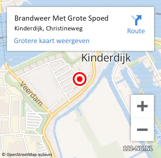 Locatie op kaart van de 112 melding: Brandweer Met Grote Spoed Naar Kinderdijk, Christineweg op 19 oktober 2015 18:41