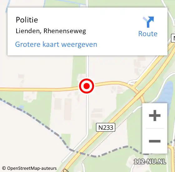 Locatie op kaart van de 112 melding: Politie Lienden, Rhenenseweg op 19 oktober 2015 20:22